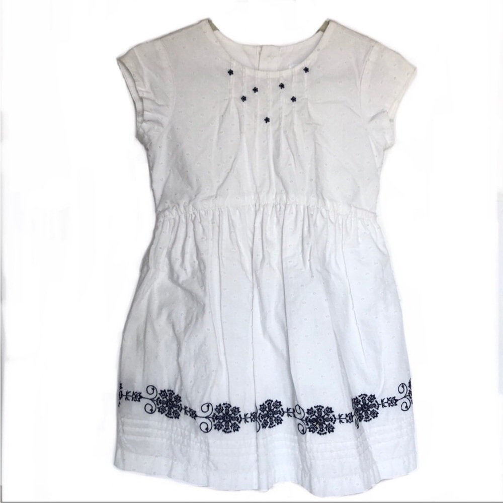 Hanna Andersson White Blue Embroidered Girls Spring Dress Size 5 Years NWOT